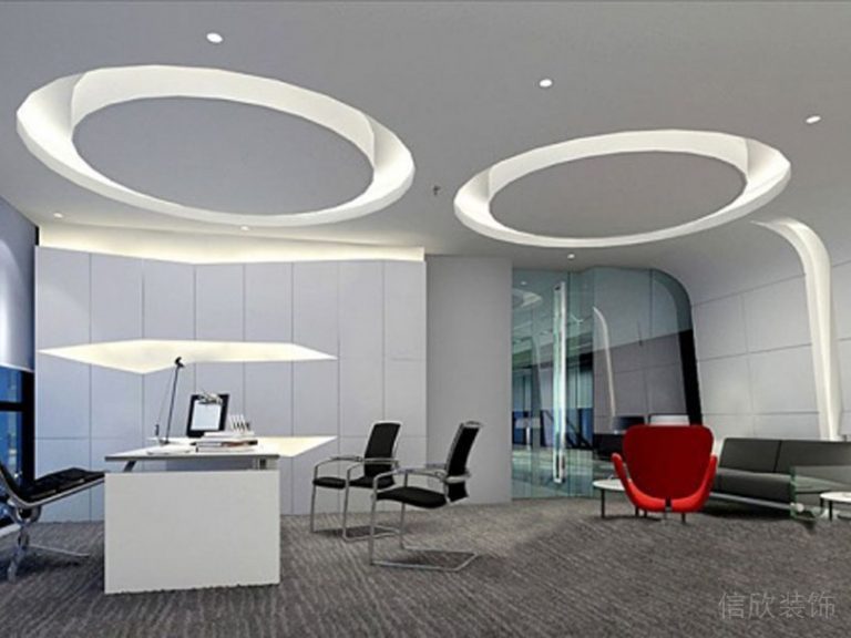 對稱式圓形天花鏤空燈飾設(shè)計(jì)效果圖洽談區(qū)辦公室工位裝修