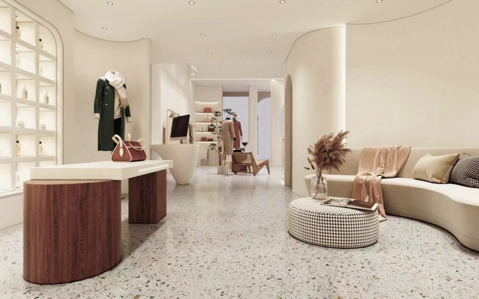 深圳市南山區(qū)華僑城現(xiàn)代風(fēng)奶油風(fēng)女裝店裝修設(shè)計休息區(qū)