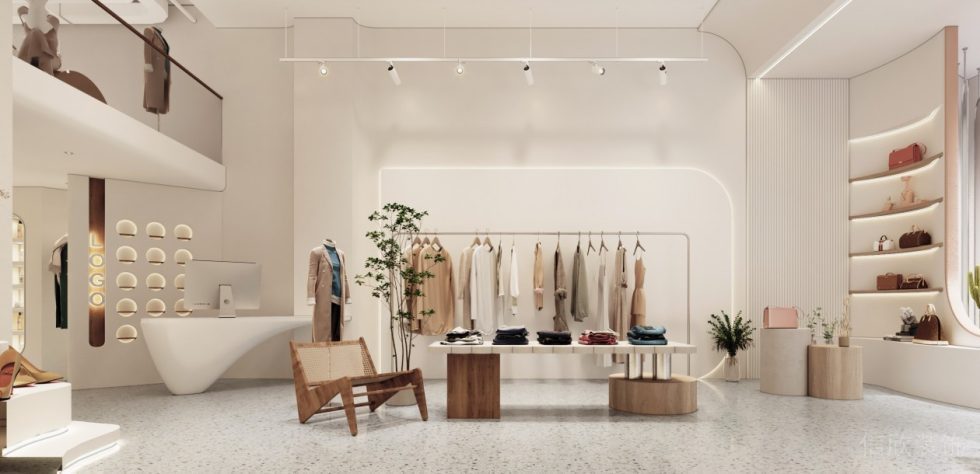 深圳市南山區(qū)華僑城現(xiàn)代風(fēng)奶油風(fēng)女裝店裝修設(shè)計前臺