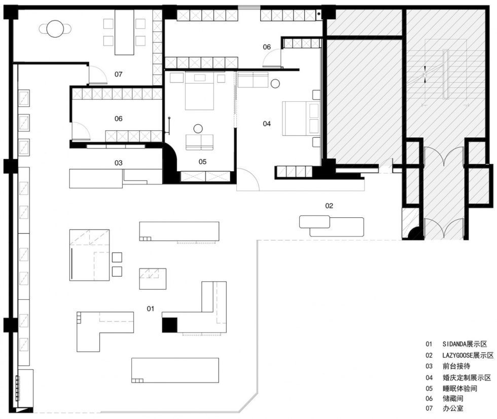 深圳市龍崗區(qū)中心城現代風科技枕專賣店裝修平面圖