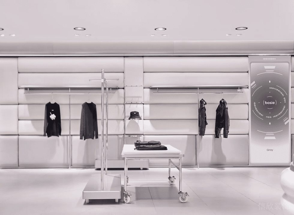 深圳市羅湖區布心現代風服裝店裝修設計白色軟包背景墻