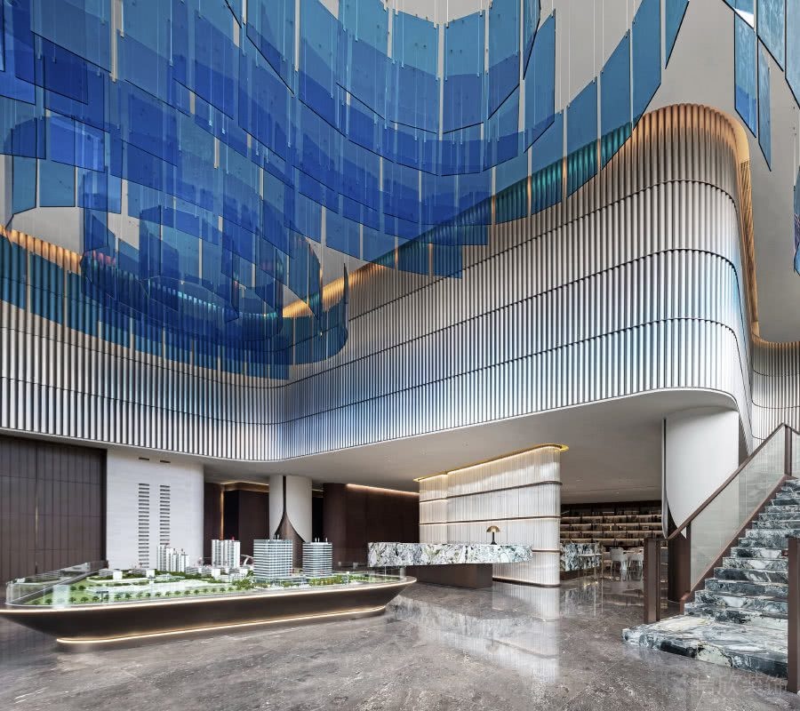 售樓處沙盤(pán)藍(lán)色的亞克力天花吊頂