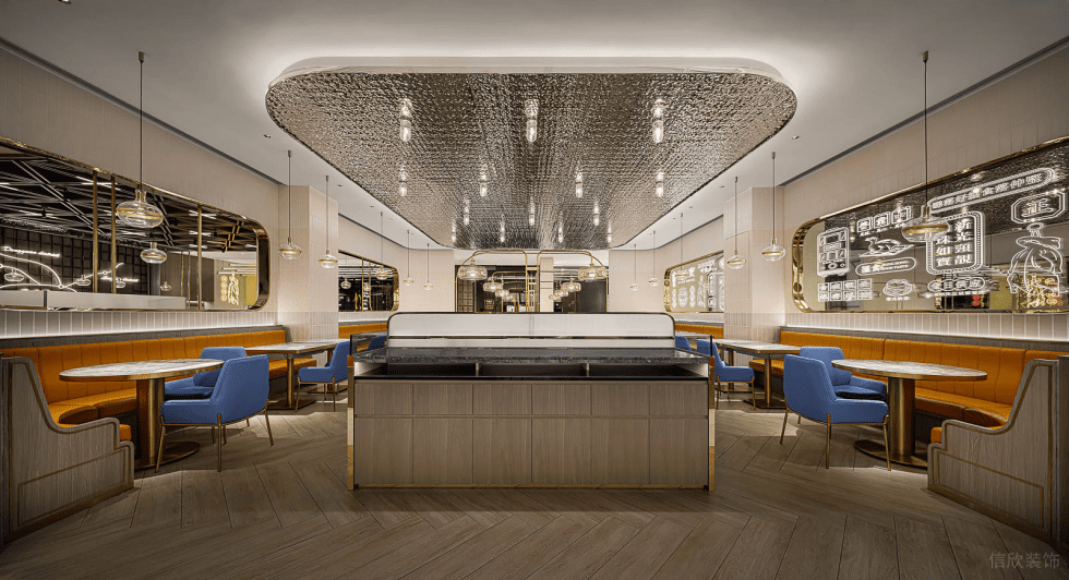 深圳寶安海府一號(hào)輕奢風(fēng)格港式茶餐廳裝修案例用餐大廳