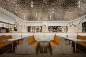 深圳寶安海府一號(hào)輕奢風(fēng)格港式茶餐廳裝修案例卡座效果圖