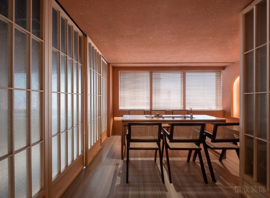 深圳寶安中洲華府暖色調(diào)極簡風格茶館裝修案例六人包廂