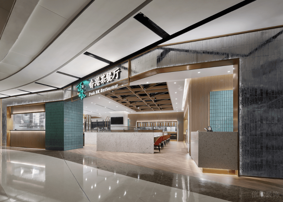 深圳福田華美大廈輕奢風(fēng)格茶餐廳裝修案例外立面門(mén)頭形象