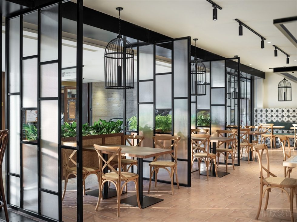 深圳福田京地大廈東南亞風格越南菜餐廳裝修案例啞光黑鍍鋅方管磨砂玻璃屏風 深圳福田京地大廈東南亞風格越南菜餐廳裝修案例啞光黑鍍鋅方管磨砂玻璃屏風