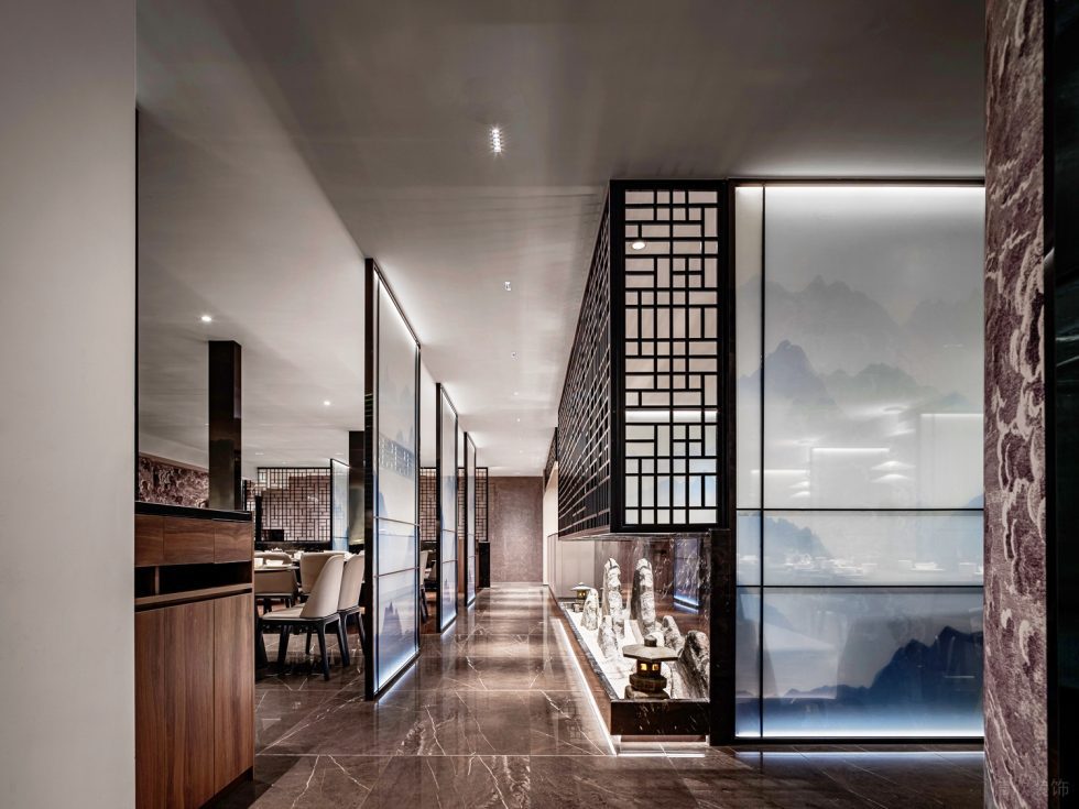 深圳龍華保利悅都現代新中式風格江浙菜餐廳裝修案例二層用餐大廳過道藝術景觀 深圳龍華保利悅都現代新中式風格江浙菜餐廳裝修案例二層用餐大廳過道藝術景觀