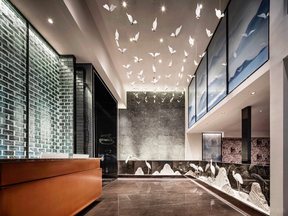 深圳龍華保利悅都現代新中式風格江浙菜餐廳裝修案例一層接待廳天花藝術吊飾 深圳龍華保利悅都現代新中式風格江浙菜餐廳裝修案例一層接待廳天花藝術吊飾