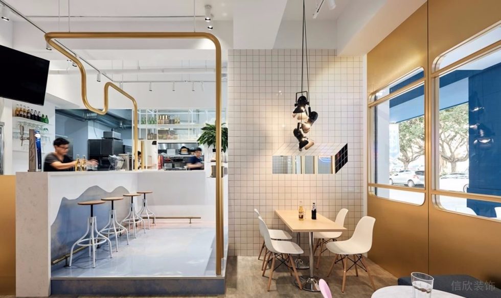 深圳龍華星河傳奇天街網紅現代風漢堡店裝修案例香檳金曲線造型鋼管 深圳龍華星河傳奇天街網紅現代風漢堡店裝修案例香檳金曲線造型鋼管