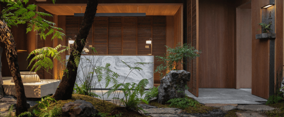 深圳南山華潤前海大廈輕奢新中式粵菜餐廳裝修案例服務臺