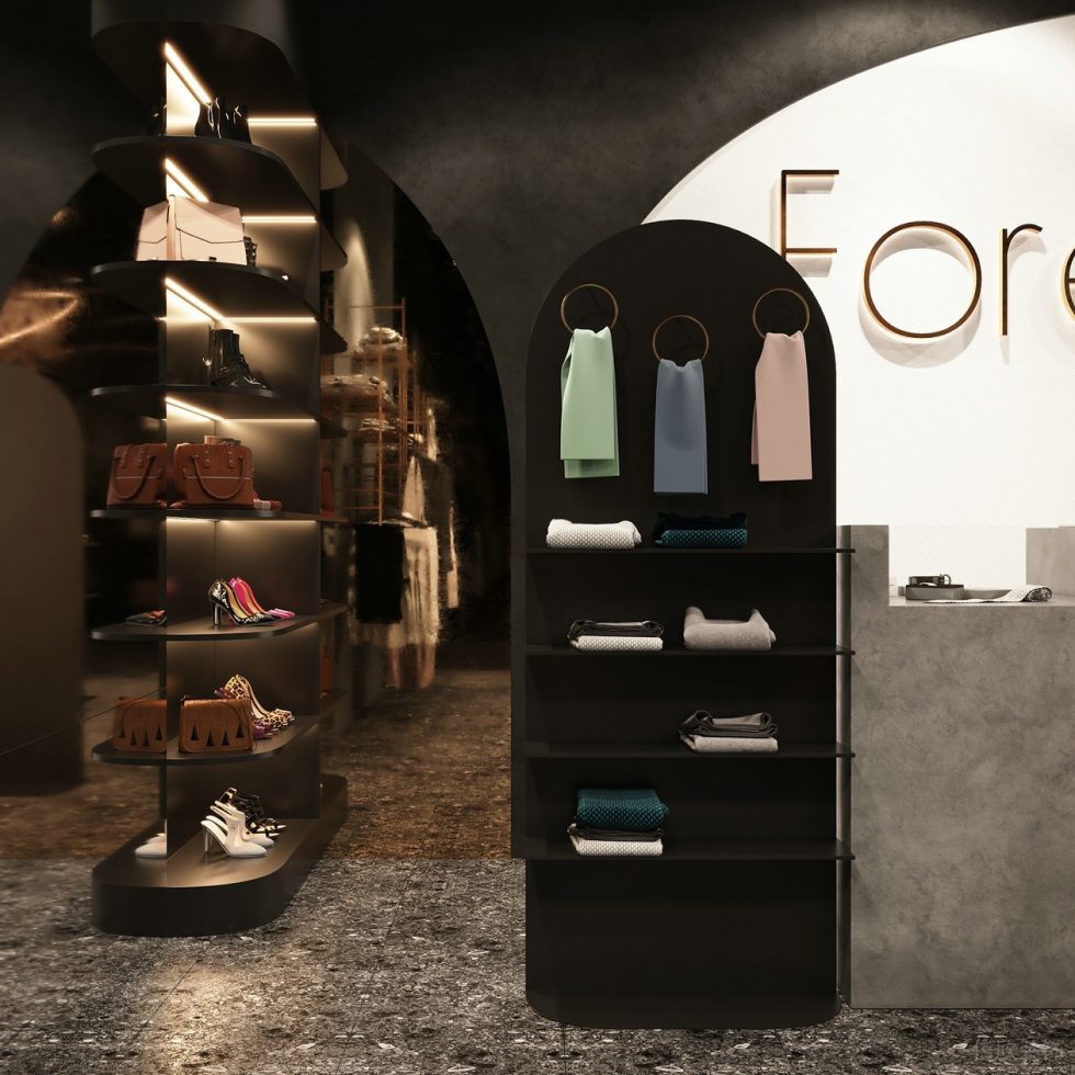 深圳市龍崗區(qū)平湖“森林” 名牌服裝店裝修設計深色木紋展示架 深圳市龍崗區(qū)平湖“森林” 名牌服裝店裝修設計深色木紋展示架