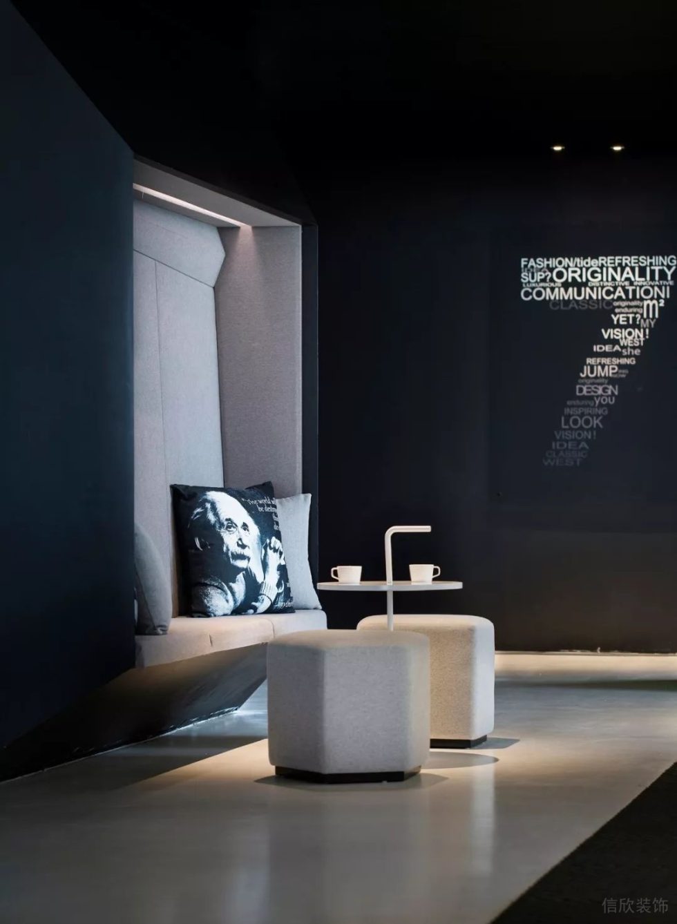 深圳福田中心商務大廈1300平方米黑白灰現(xiàn)代風辦公室裝修案例休閑區(qū)