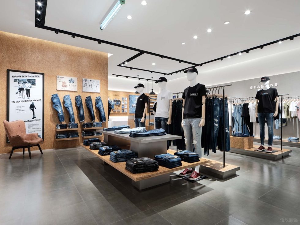 深圳市龍崗區(qū)坪地現(xiàn)代風潮牌四季牛仔店鋪服裝展臺和展架