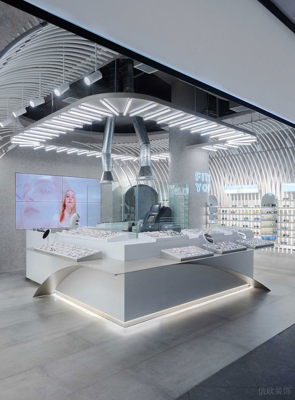 深圳市龍崗區中心城現代風aojo眼鏡店墻面電視圖 深圳市龍崗區中心城現代風aojo眼鏡店墻面電視圖