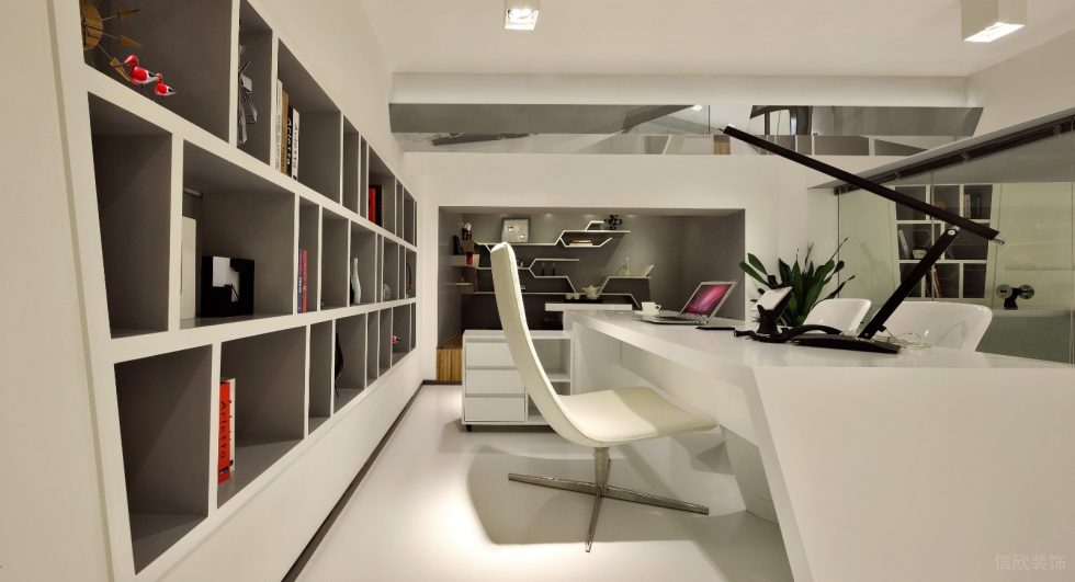 深圳寶安稻興環(huán)球科創(chuàng)中心350平方米現(xiàn)代主義科幻風loft辦公室裝修案例二層經(jīng)理辦公室