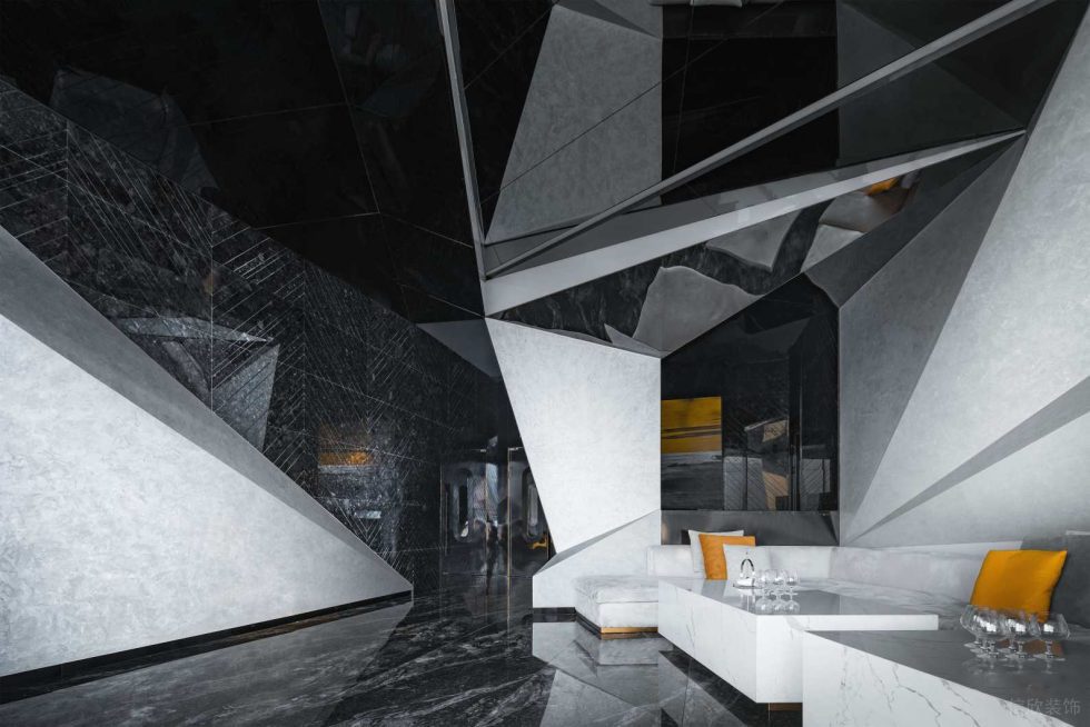 深圳福田藝術(shù)摩登風酒吧異形吊頂裝修設(shè)計