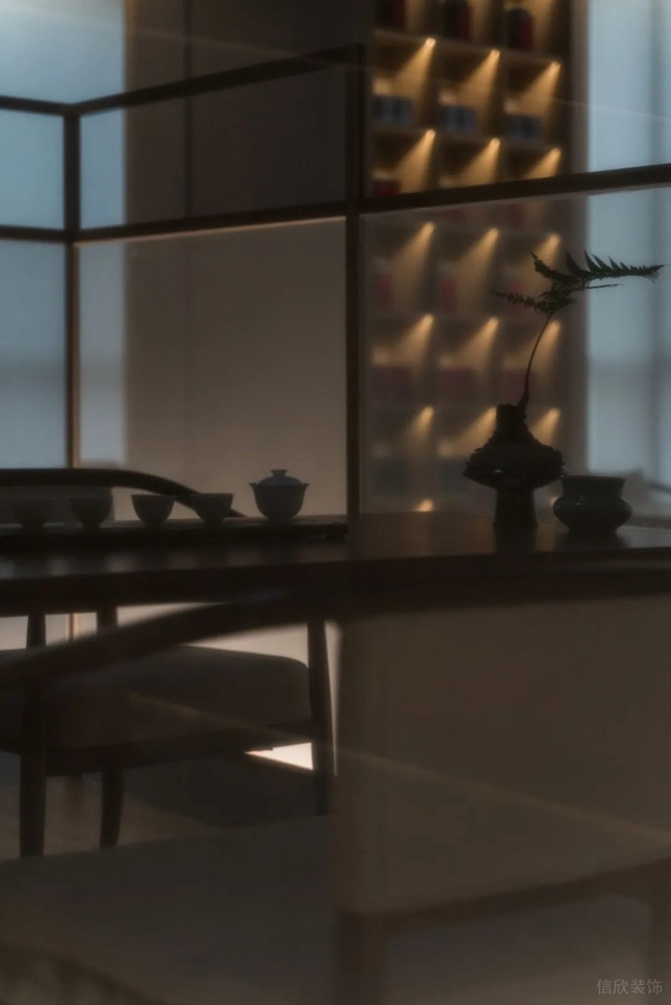 深圳南山區(qū)黑金新中式茶樓散臺裝飾設(shè)計