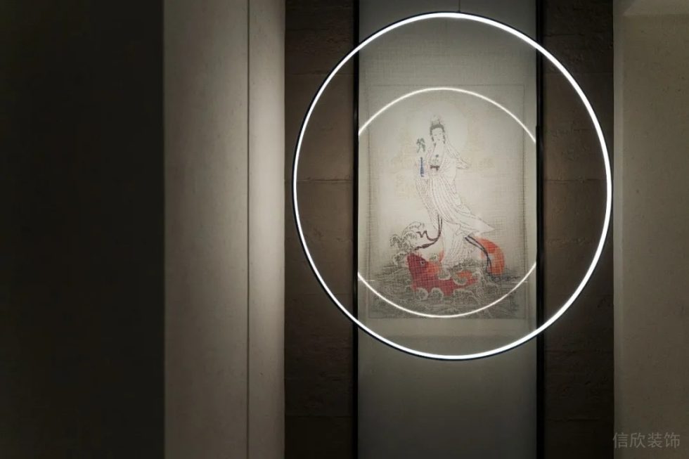 深圳南山區(qū)黑金新中式茶樓圓形氛圍燈帶裝飾設(shè)計