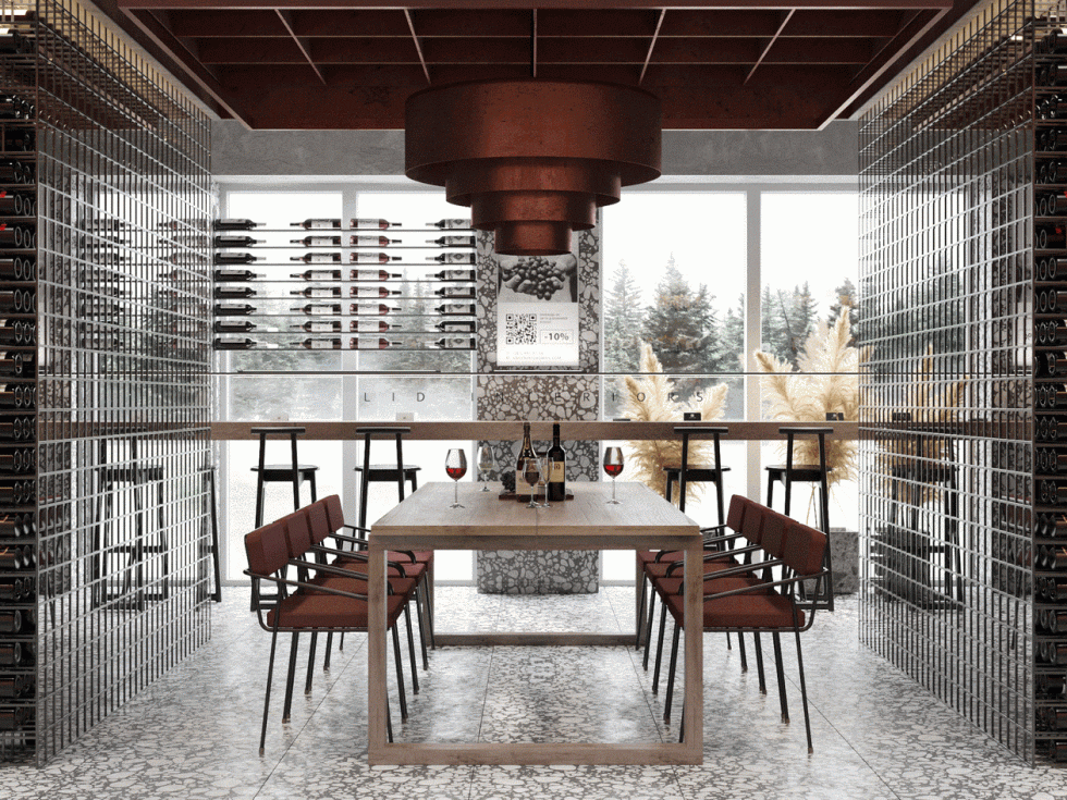 深圳市羅湖區泥崗83㎡小型紅酒專賣店裝修設計-紅色螺旋頂品酒區 深圳市羅湖區泥崗83㎡小型紅酒專賣店裝修設計-紅色螺旋頂品酒區