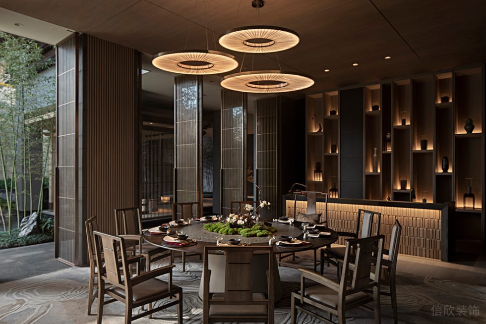 新中式風(fēng)中餐廳包間用餐區(qū)裝修設(shè)計