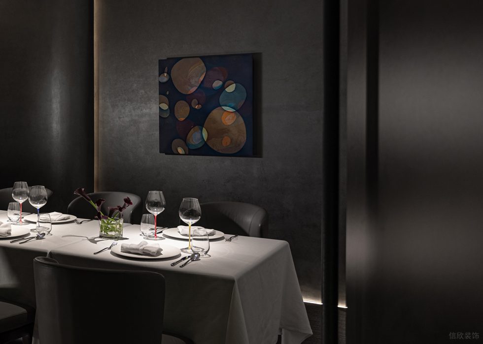 暗系工業風餐廳彩色波點掛畫裝修設計圖