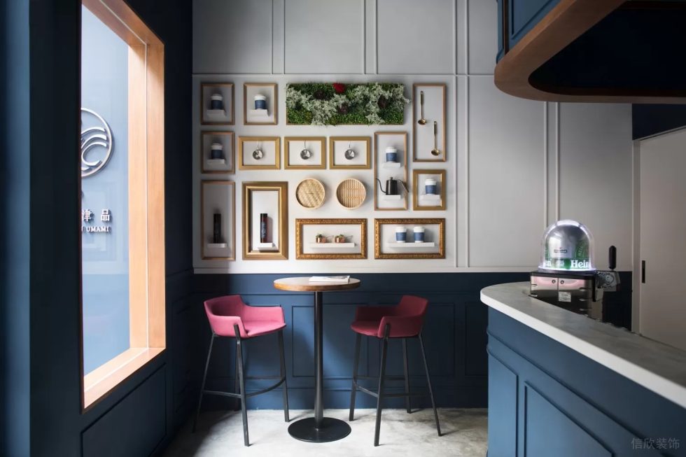 北歐簡(jiǎn)約風(fēng)飲品店深紅色高腳椅裝修設(shè)計(jì)