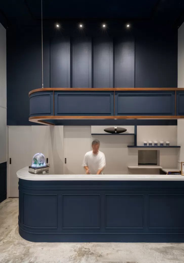 北歐簡(jiǎn)約風(fēng)飲品店深藍(lán)色簡(jiǎn)約裝飾線條裝修設(shè)計(jì)