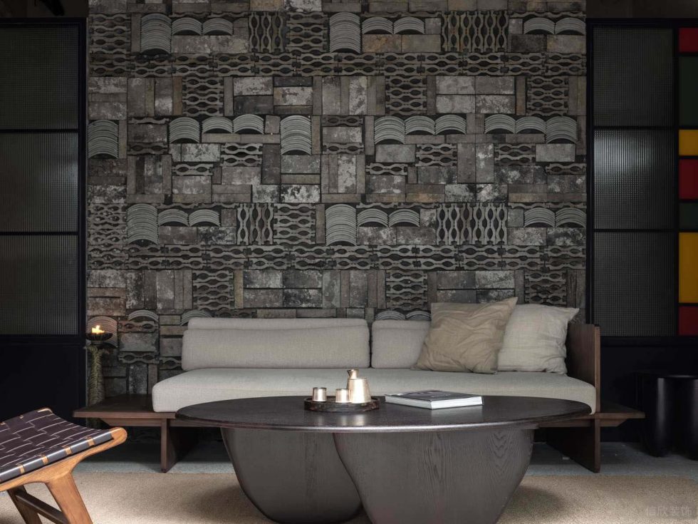 復(fù)古風青瓦茶室古典青瓦背景墻裝修設(shè)計