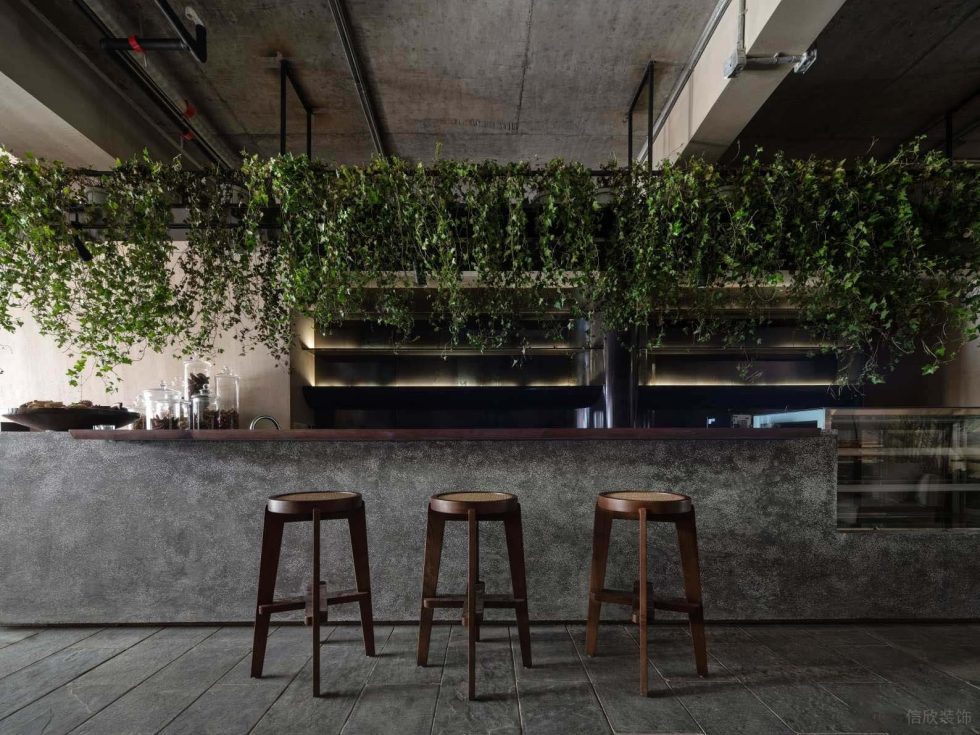 復(fù)古風青瓦茶室灰色系吧臺裝修設(shè)計