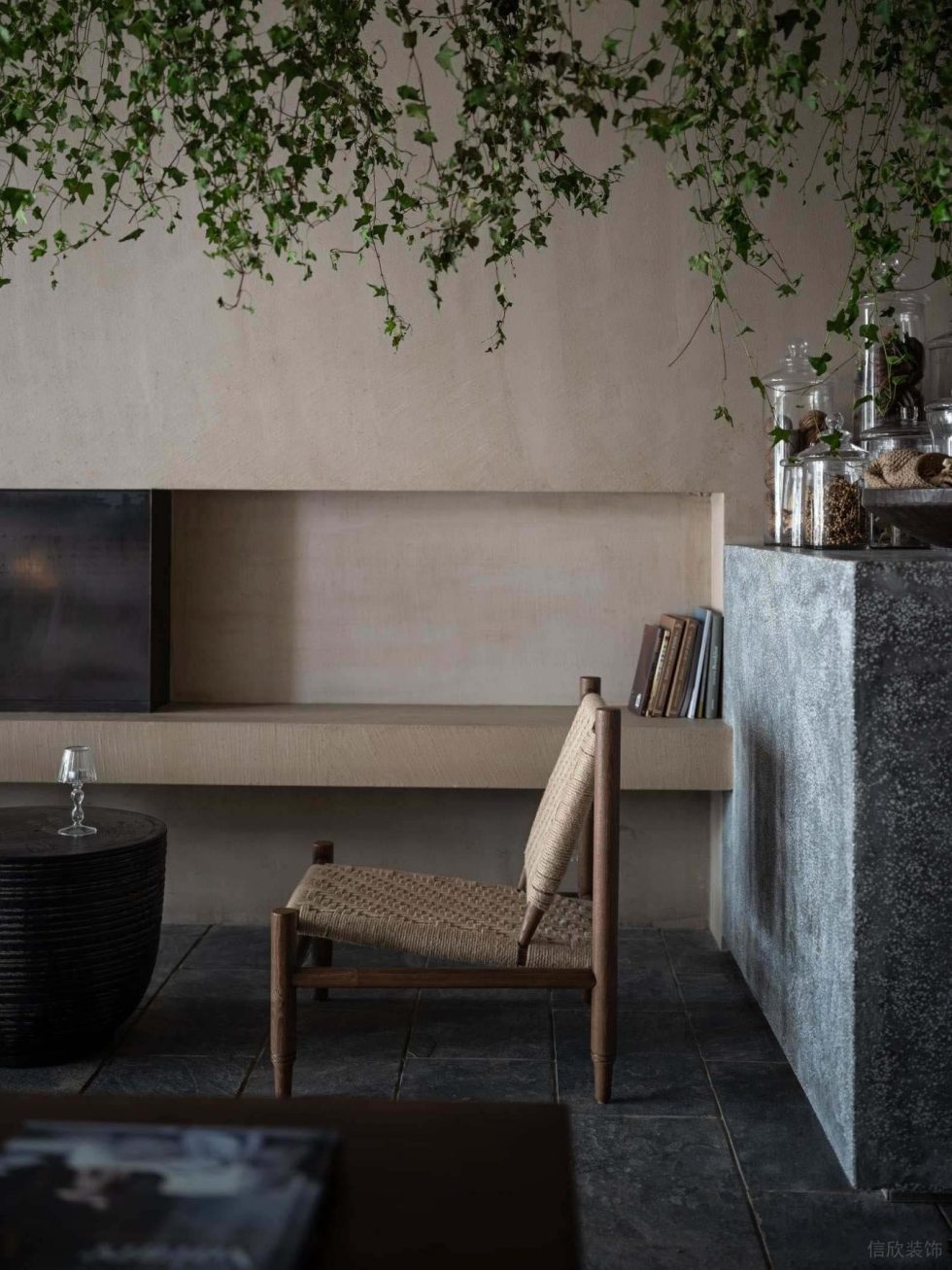 復(fù)古風青瓦茶室咖色背景墻裝修效果圖