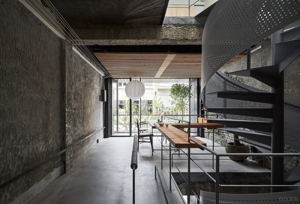 復(fù)古工業(yè)風格茶室灰色原始墻面刷漆效果圖