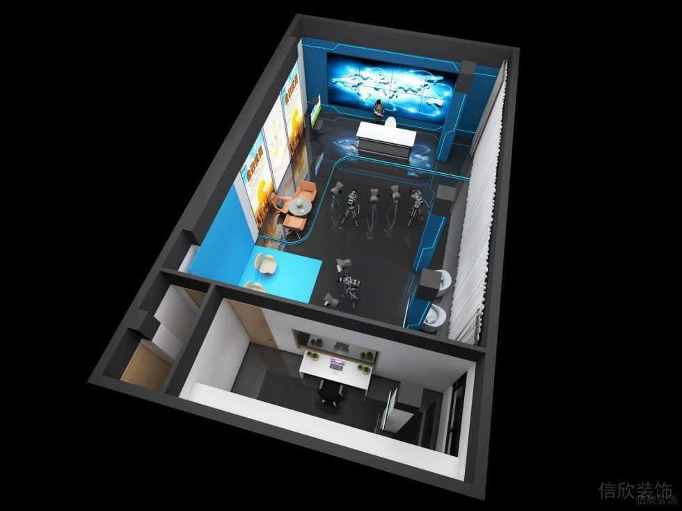 南寧東盟商務區(qū)九洲國際工商銀行現(xiàn)代風格演播廳裝修設計鳥瞰效果圖