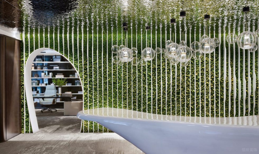 魔幻現代風辦公室裝修設計綠色植被背景墻 魔幻現代風辦公室裝修設計綠色植被背景墻