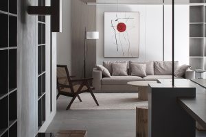 實(shí)木木作展廳裝修設(shè)計(jì)方案 米白色布藝軟包沙發(fā)