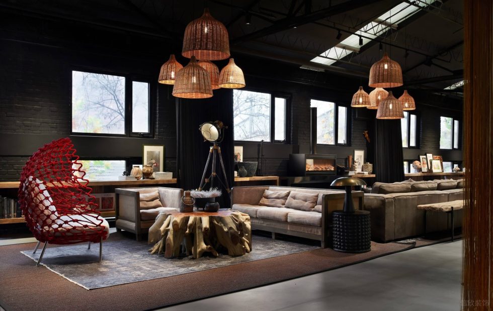 現代復古風花樣生活館展廳裝修設計 灰色布藝沙發(fā)