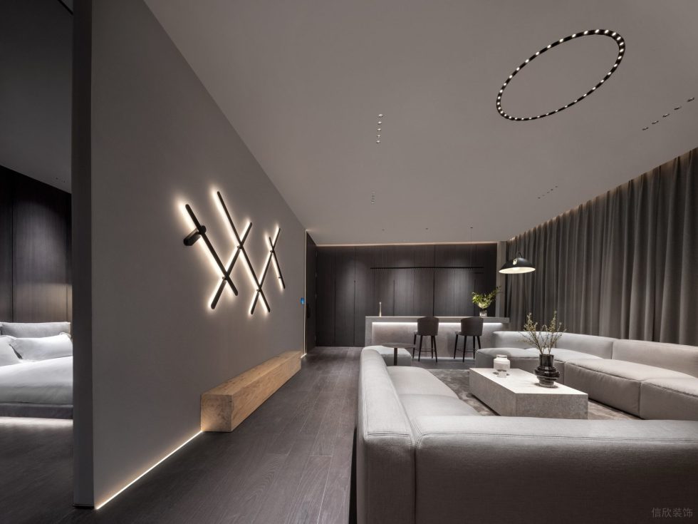 現(xiàn)代時尚多功能照明燈具展廳設計 客廳吧臺燈光布置