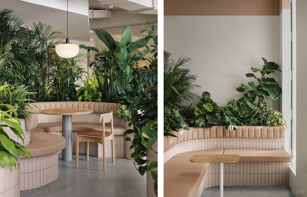 清新現代風辦公室裝修設計淺粉色弧形休閑卡座 清新現代風辦公室裝修設計淺粉色弧形休閑卡座