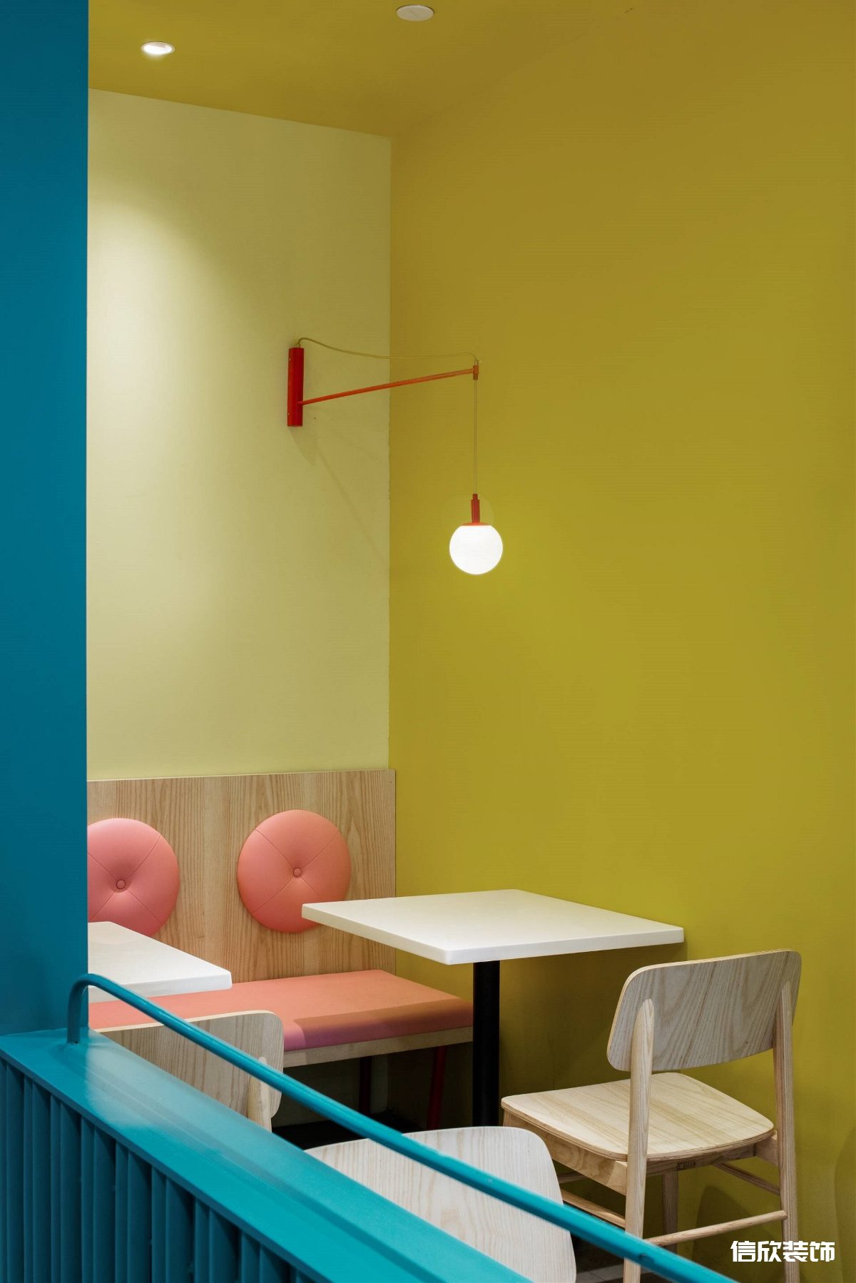 福田購物公園藍(lán)色麻辣小快餐廳黃色雅座裝修設(shè)計(jì)