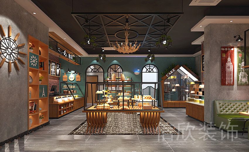 羅湖布心綠色面包店黑色天花吊頂裝修設(shè)計(jì)效果圖