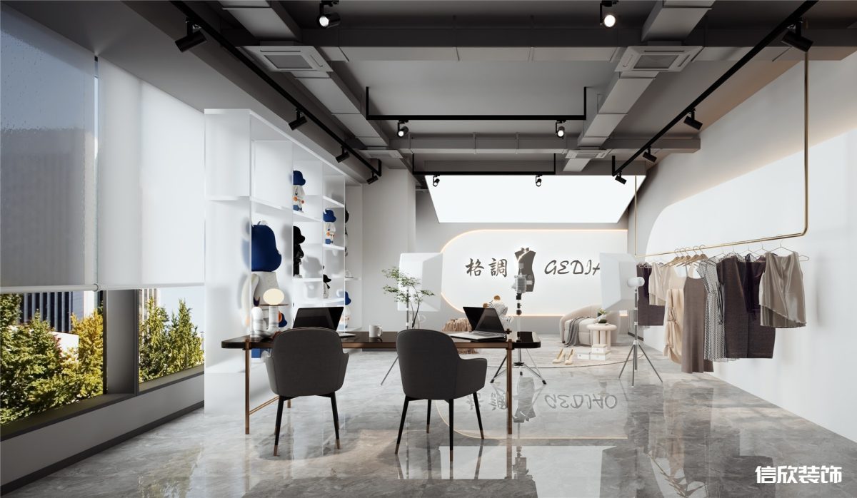 羅湖區(qū)東門服裝帶貨直播間白色展柜裝修設計