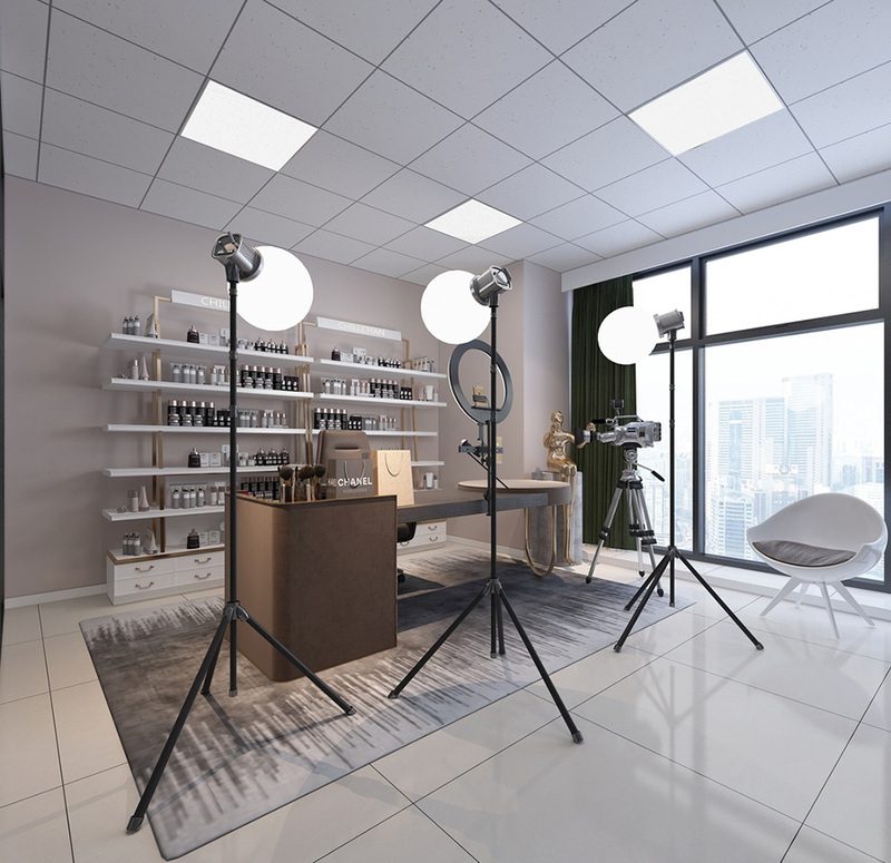 羅湖區(qū)東門服裝帶貨直播間鋼木展柜裝修設計