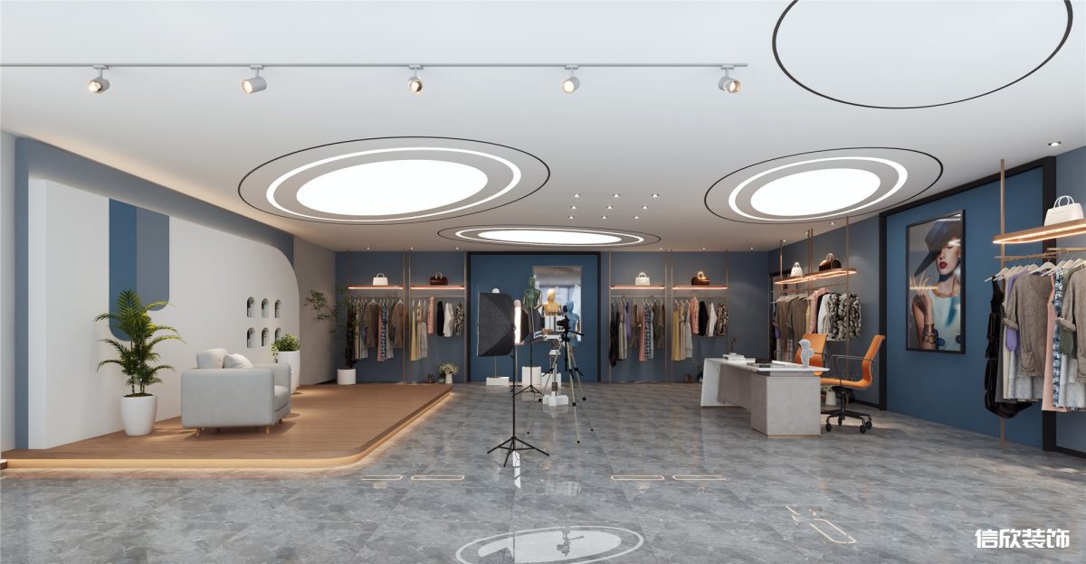 羅湖區(qū)東門服裝帶貨直播間圓形天花吊頂裝修設計