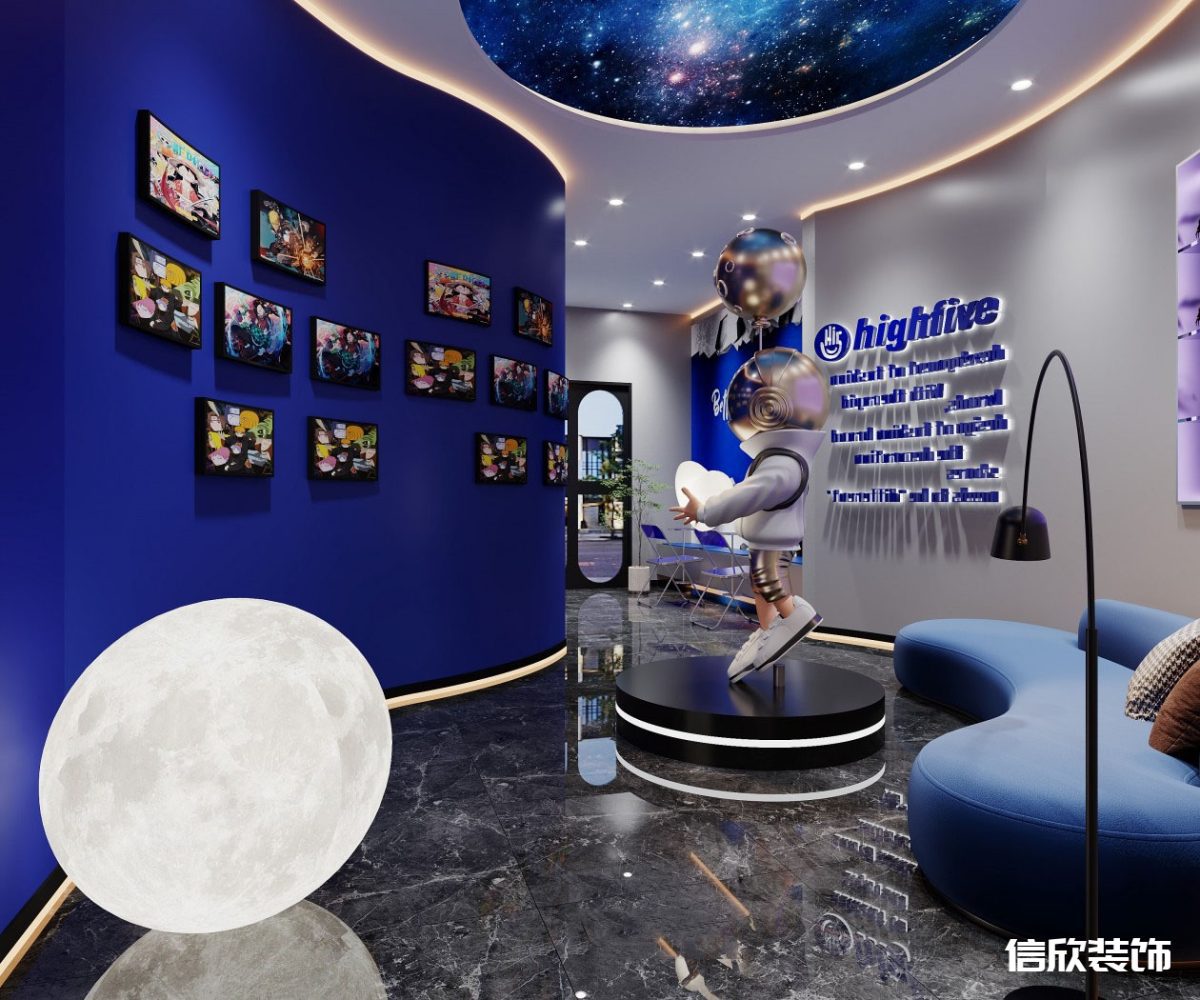 深圳福田皇崗棋牌室休息區(qū)藍色墻面裝修設計
