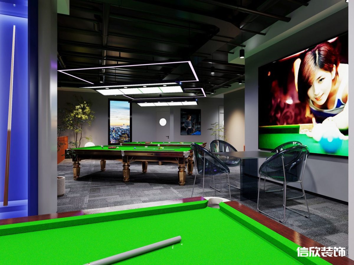 深圳福田皇崗棋牌室桌球區(qū)大幅廣告畫裝修設計