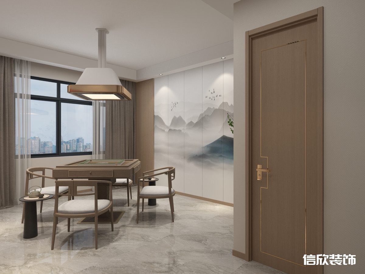 深圳福田景田棋牌室墻面集成板山水畫裝修設(shè)計(jì)