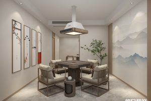 深圳福田景田棋牌室墻面山水畫裝修設計