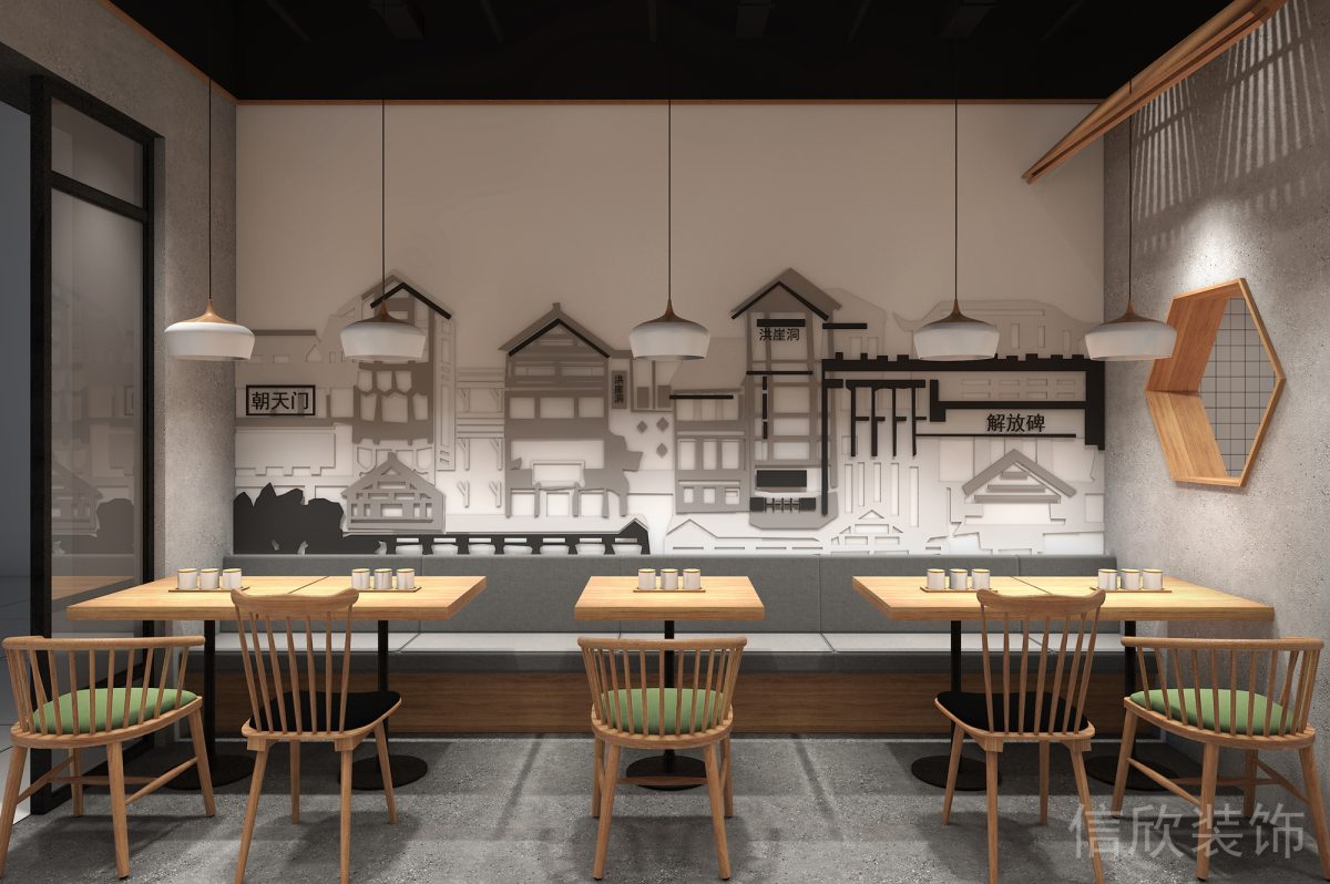 深圳福田蓮花村重慶面館長(zhǎng)條形組合餐區(qū)裝修設(shè)計(jì)