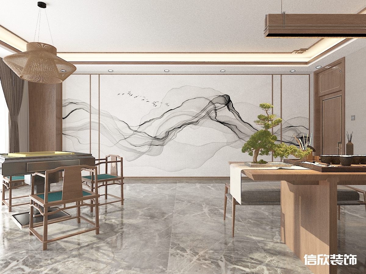 深圳福田石廈棋牌室墻面水墨畫裝修設(shè)計(jì)