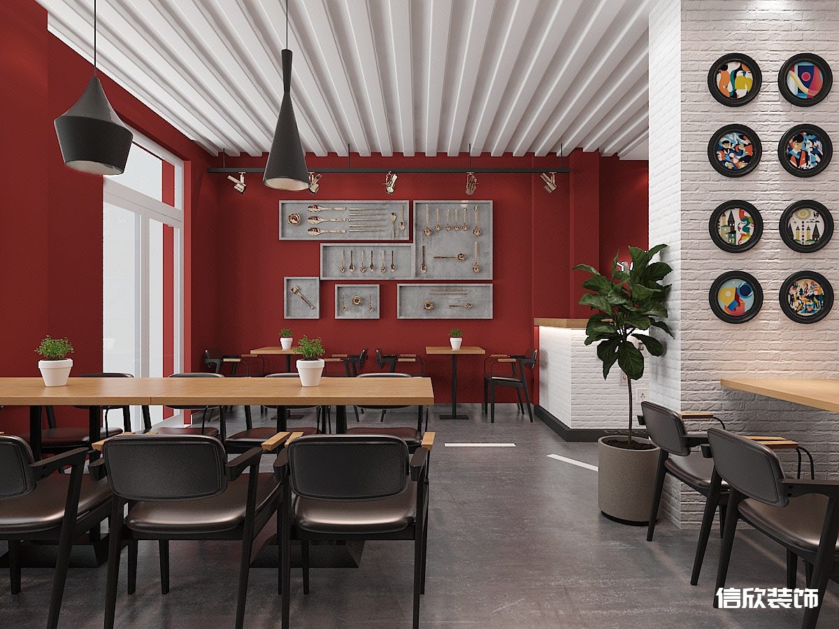 深圳羅湖黃貝嶺紅色小快餐廳墻面飾品裝修設(shè)計(jì)